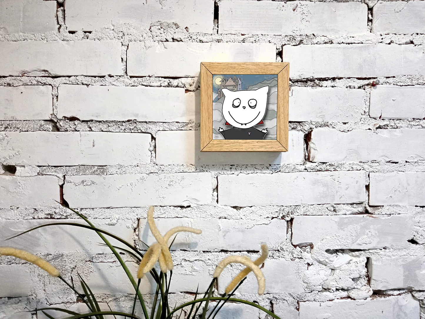 The Cat In Art #017 con cornice in legno fatta a mano può essere appeso o appoggiato su una superfice piana